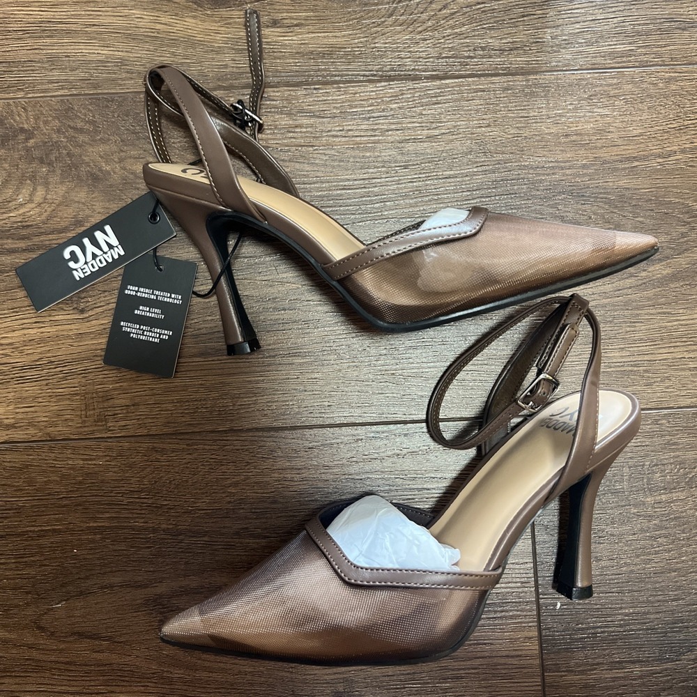 NIB Madden NYC Women's Chocolate Brown Mesh Heel Size 8 Foam Insole Elegant